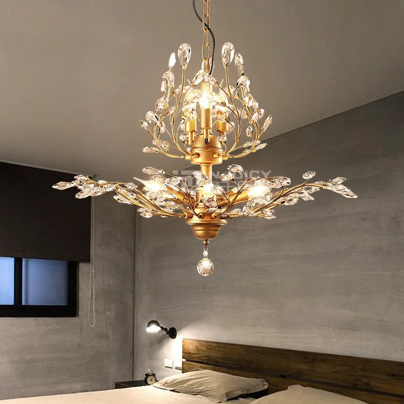 Винтажная Светодиодная потолочная люстра E14 в стиле ретро железная хрустальная