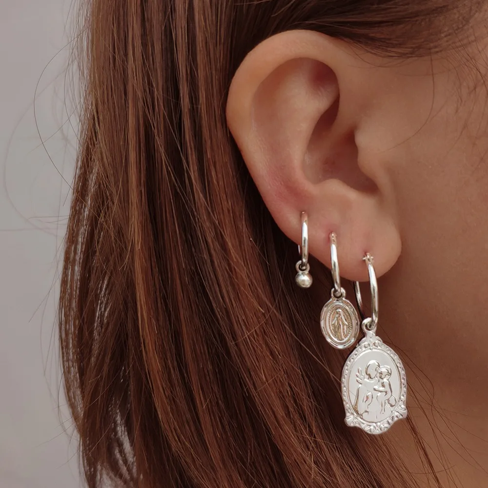 Женские серьги кольца в виде единорога и русалки|Серьги-кольца| |