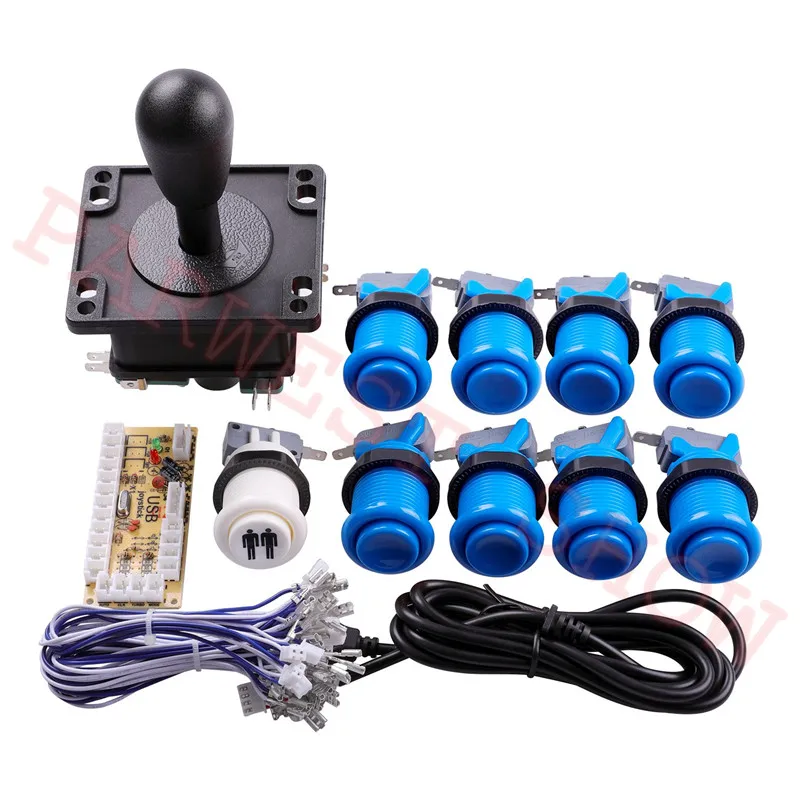 Blue(1 player kit) Нулевая задержка аркадный Шкаф DIY Kit USB энкодер для ПК Джойстик в американском стиле 28 мм кнопки 1 и 2 игрока кнопка запуска - Цвет: Blue(1 player kit)