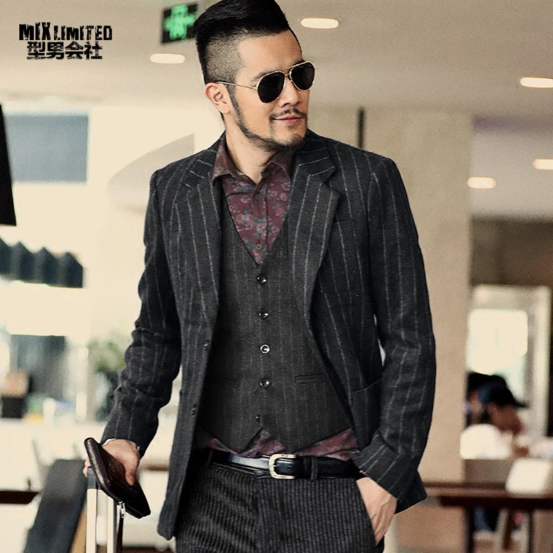 Новый зимний мужской костюм Блейзер slim fit повседневный шерстяной