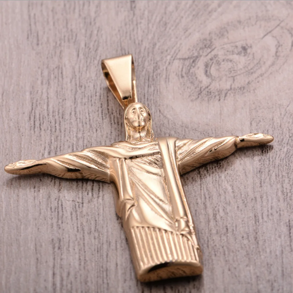 Золотой цвет из нержавеющей стали Cristo Redentor Rio Бразилия Христос Redeemer статуя ювелирные изделия ожерелья для верующих(с изображением Иисуса) фигура крест