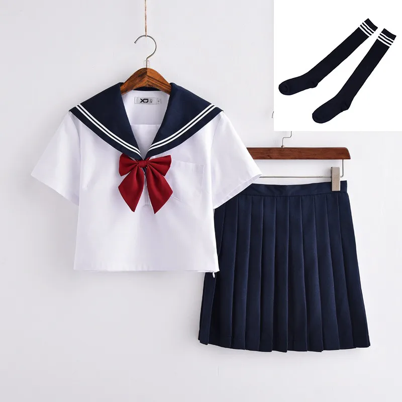 Short Set With Socks Горячая Распродажа, японская школьная форма для девочек, морская моряка, школьная форма JK, школьная форма, костюм для косплея, S-XXL - Цвет: Short Set With Socks