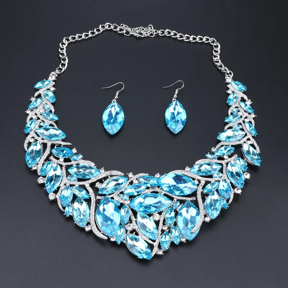 OEOEOS посеребренное ожерелье серьги комплект ювелирных изделий из смолы кристалл