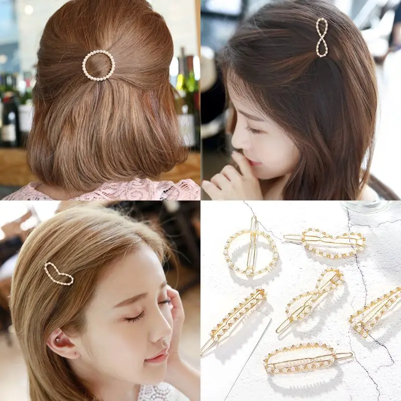 

2019 New arrival Women Fashion Geometric Round Triangle Hair Clips Imitiation Pearl Hairpins barrettes for women girls gift