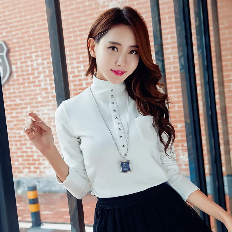 WMWMNU2018 Осень футболка женская новая высоким вырезом Женская с длинными рукавами