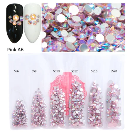 Pink AB 1 упаковка, Блестящие Стразы для ногтей, кристалл, бриллиант, AB, стекло, камень, плоская задняя сторона, стразы, драгоценные камни, смешанные размеры, горячая распродажа, 3D украшение для ногтей TR838 - Цвет: Pink AB