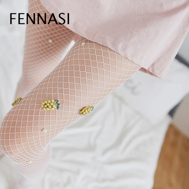 FENNASI Ажурные Колготки с рисунком ананаса жемчуг липкий женские Женственная