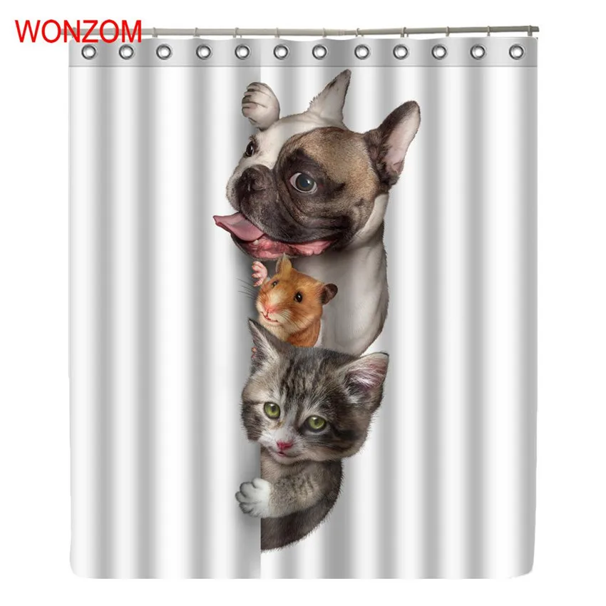 WONZOM кошка и собака Шторы s с 12 крючков для Ванная комната Декор Современный животных Ванна Водонепроницаемый Шторы Новинка года Аксессуары для ванной комнаты