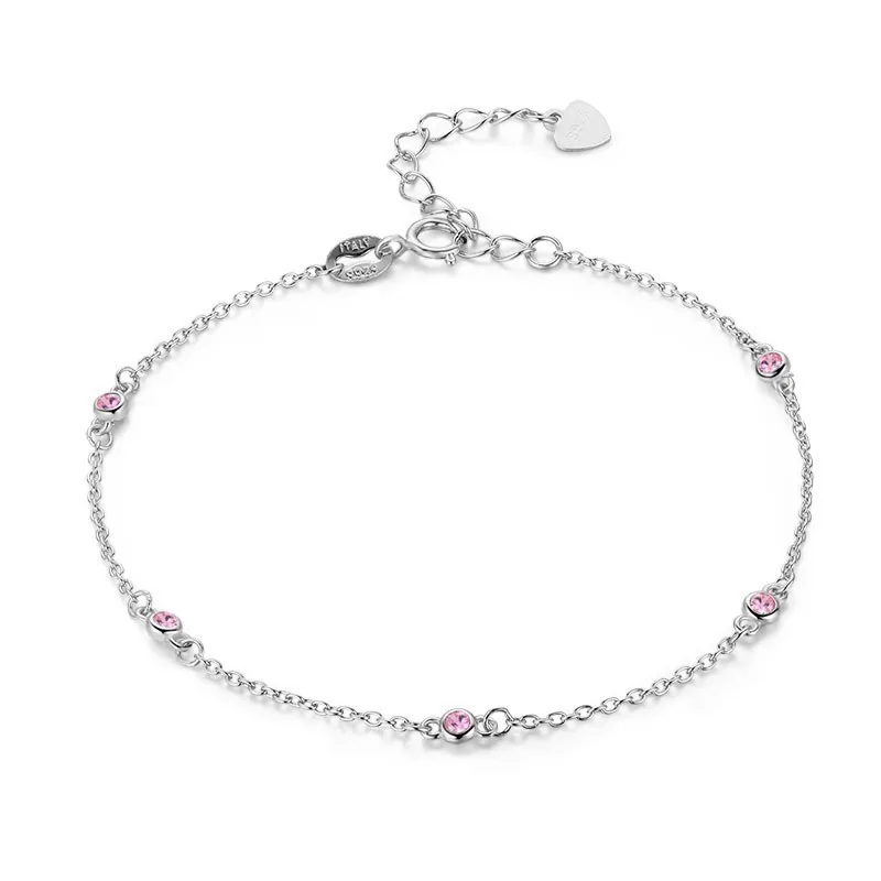 pink Тонкий круглый CZ звено 925 пробы Серебряная цепочка Шарм ноги ювелирные изделия ножной браслет для женщин девочек ноги браслет Enkelbandje Halhal Tobillera - Окраска металла: pink