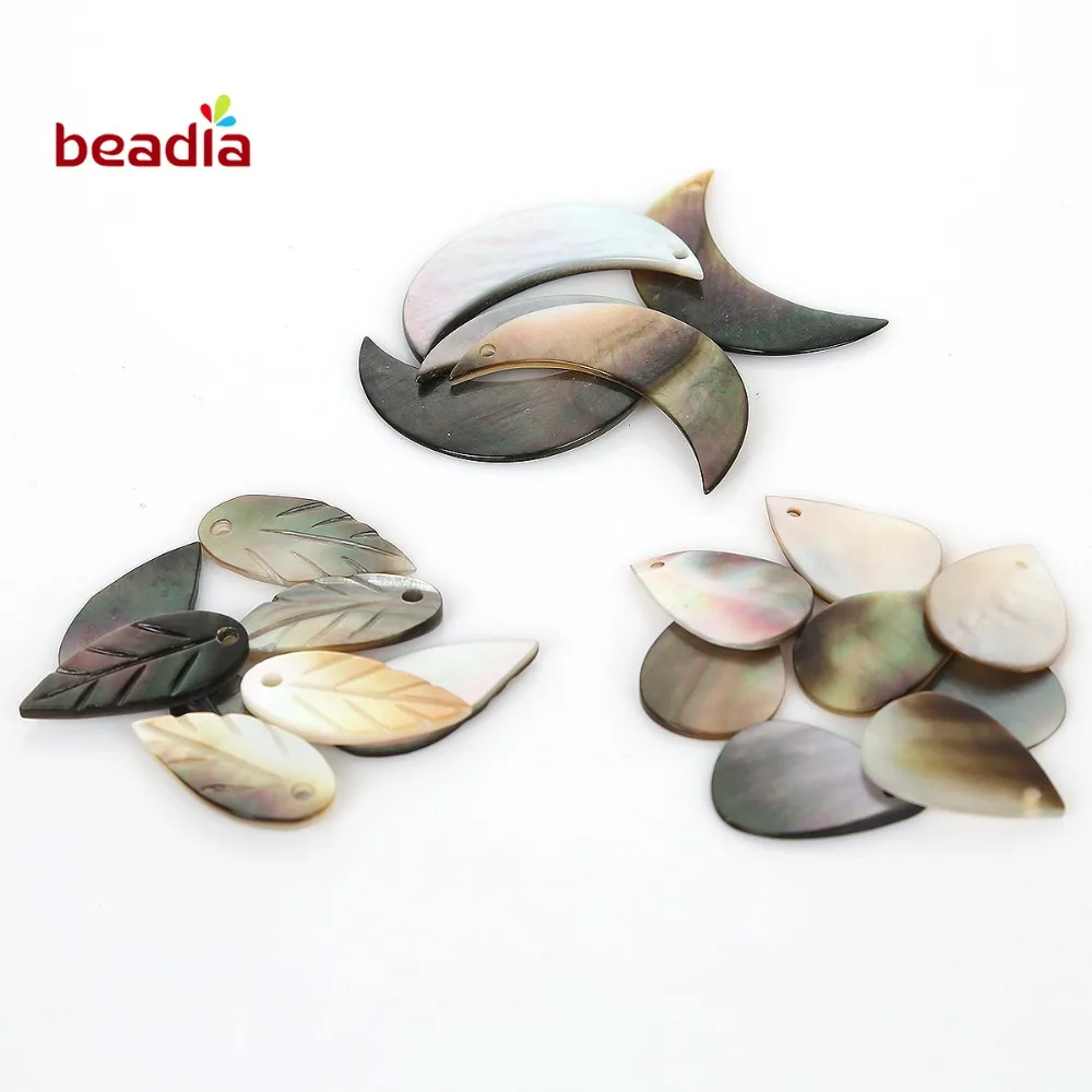 6 шт. резные бусины из натурального черного камня с листьями каплями воды