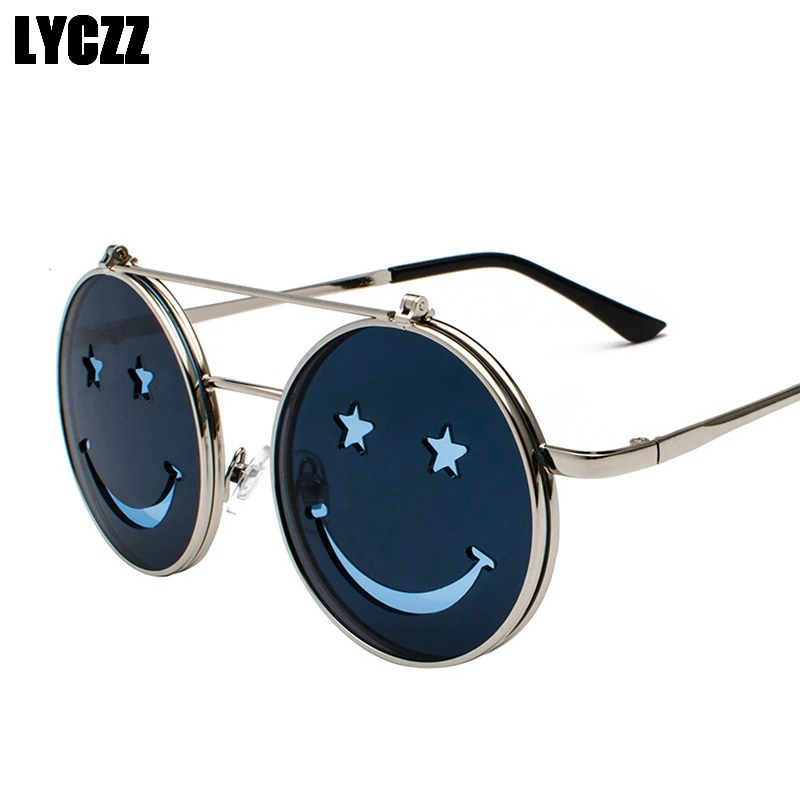LYCZZ милый смайлик флип двухслойные солнцезащитные очки смешная улыбка лицо