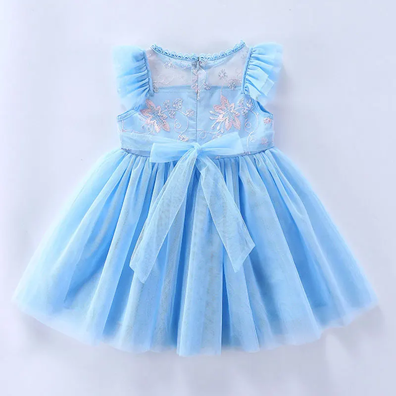 Детское голубое платье без рукавов для девочек 3-8 лет летние платья с вышитыми