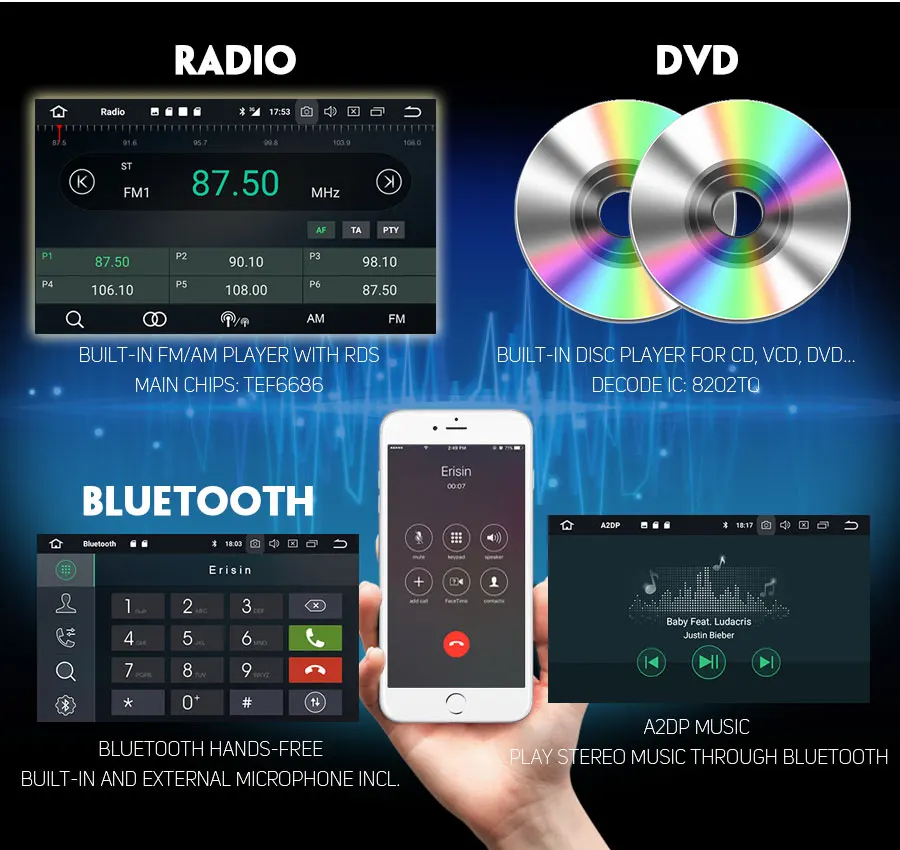 Erisin ES4873P PX30 Android 9,0 Автомобильный мультимедийный плеер " автомобильный DVD gps для Opel Vauxhall Corsa Vectra Zafira Astra Signum