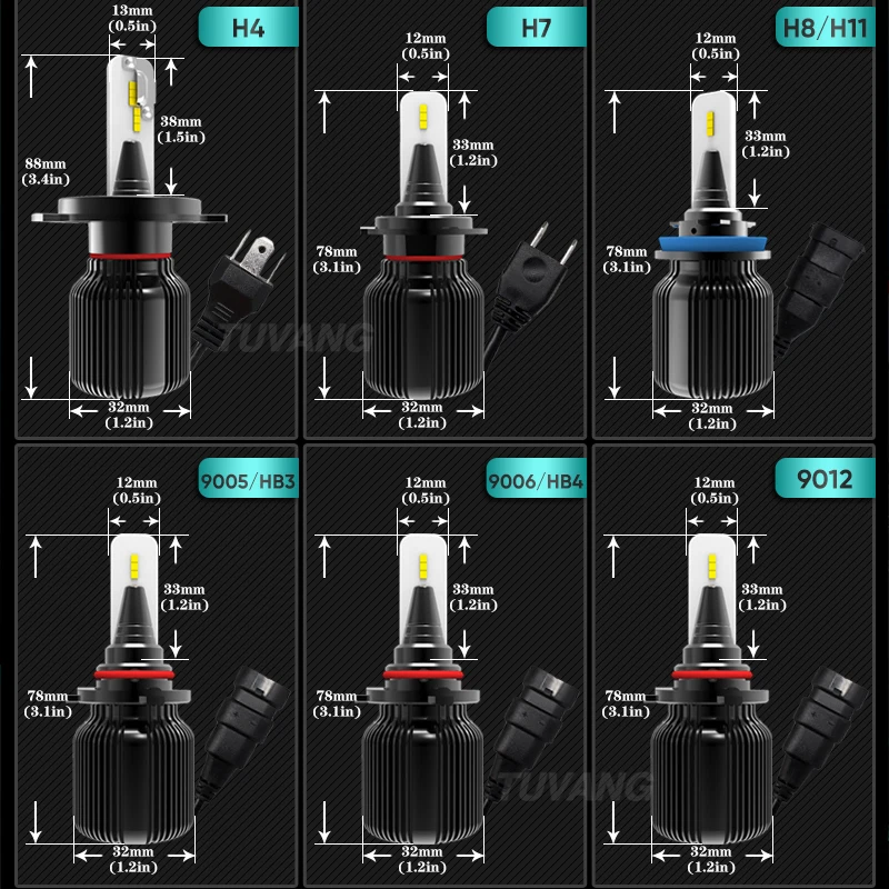 Tuvang Mini H7 H8 H11 H4 Hi/Lo луч 9005 9006 HB3 HB4 9012 8000Lm автомобильная светодиодная лампа для фары
