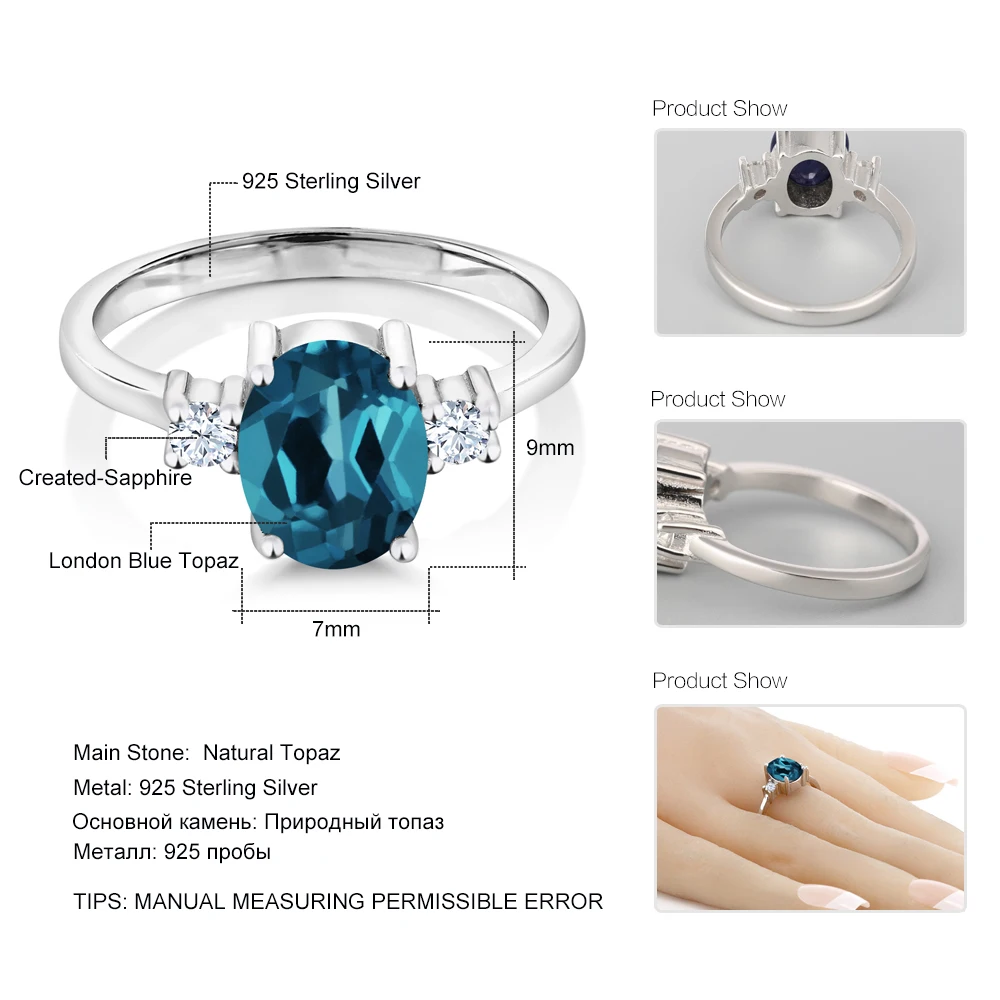 GemStoneKing украшения с топазом 1 90 Ct ОВАЛЬНЫЙ натуральный Лондонский голубой топаз