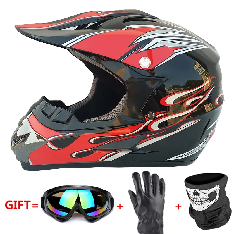 black red Полнолицевой мотоциклетный шлем Casco Moto внедорожный шлем ATV Dirt Bike горные MTB DH Capacete Moto очки шлем для мотокросса - Цвет: black red