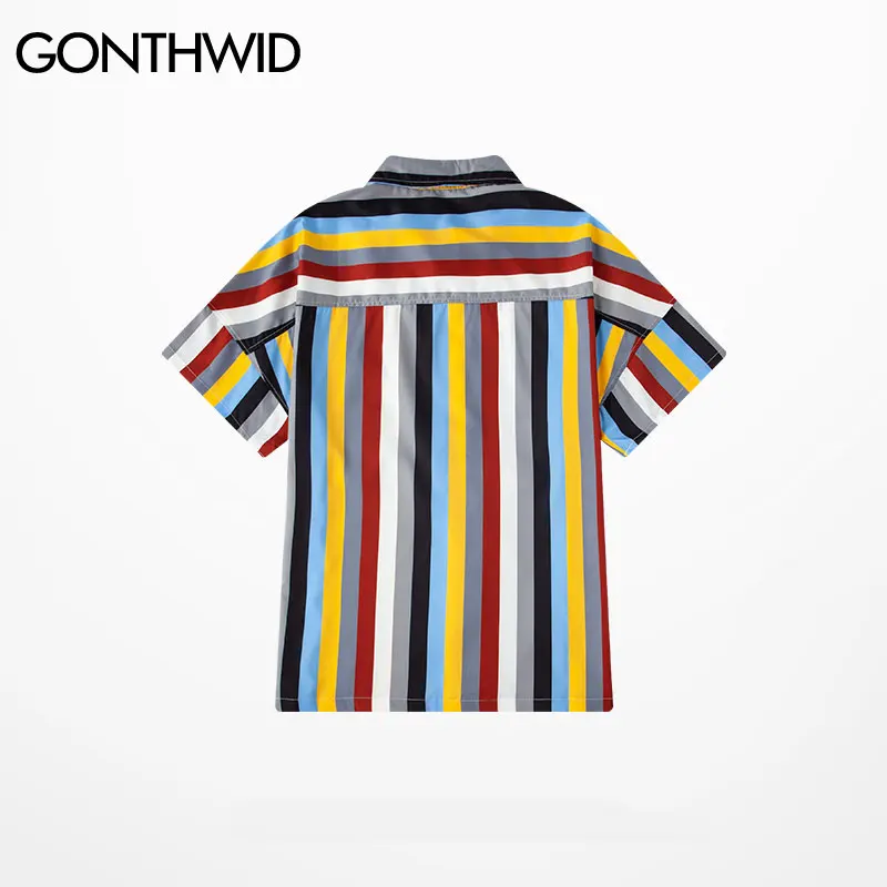 Мужская пляжная рубашка с короткими рукавами GONTHWID летняя повседневная в