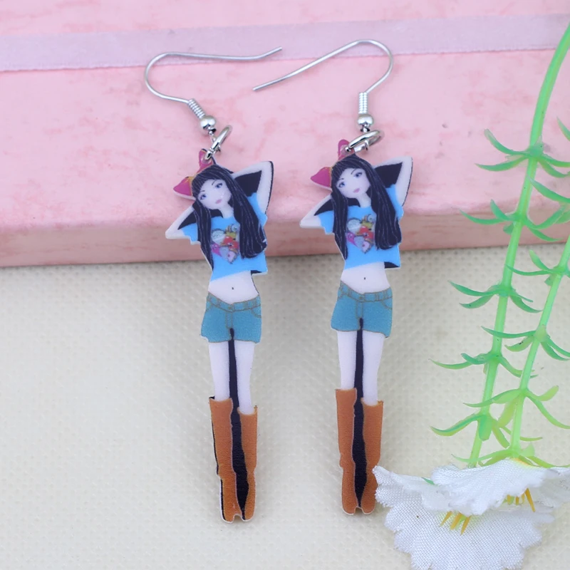 Серьги капельки с красным ангелом кроликом и сказочным принтом 1 пара акриловые