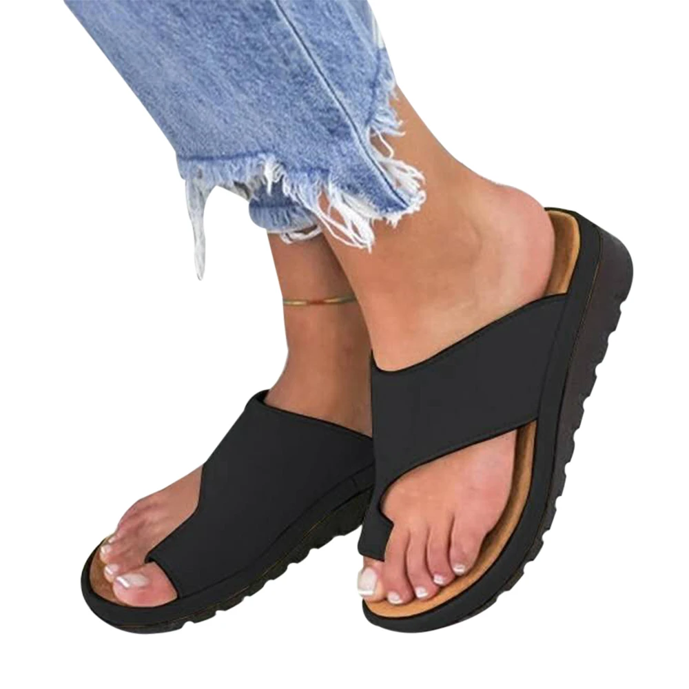 black Sandalias; сандалии; женская обувь; кожаная обувь на плоской подошве; женские повседневные сандалии с коррекцией стопы; ортопедические сандалии с корректором буйона - Цвет: black