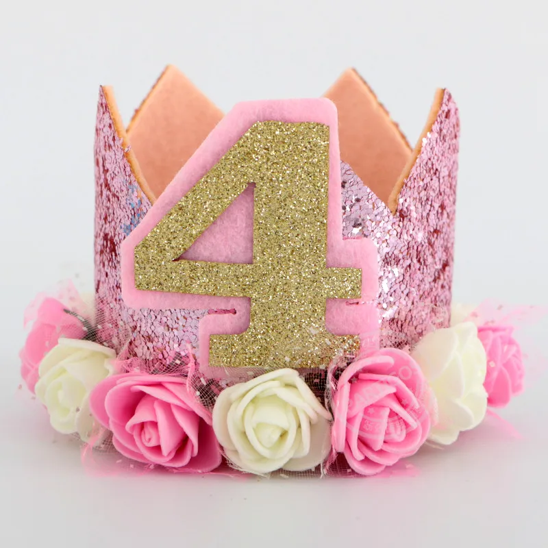 pink hat 4 Счастливые шляпы для празднования первого дня рождения, декоративная крышка, один праздничный колпак, корона принцессы, 1-й 2-й 3-й год, детский аксессуар для волос - Цвет: pink hat 4