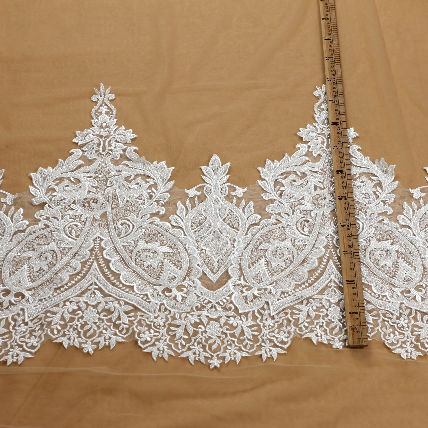 New off white large pattern heavy beads lace trem diy doll clothing accessories material 50cm by yard | Дом и сад