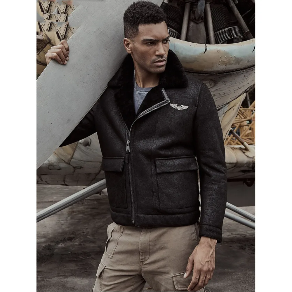 Куртка-бомбер из овчины Мужская Шуба с B-6 мехом