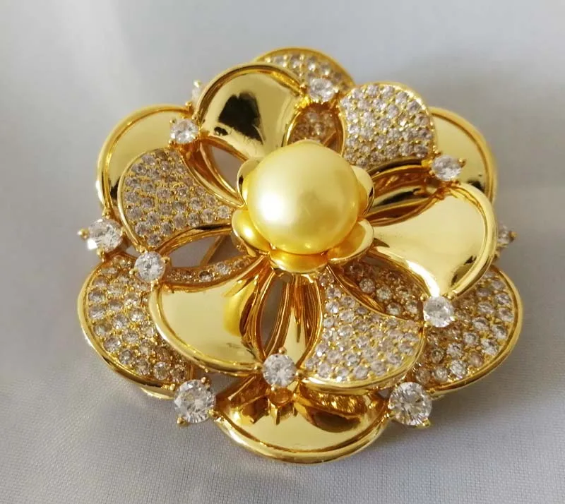 freshwater pearl brooch yellow coin flower 45mm FPPJ wholesale beads nature unique | Украшения и аксессуары