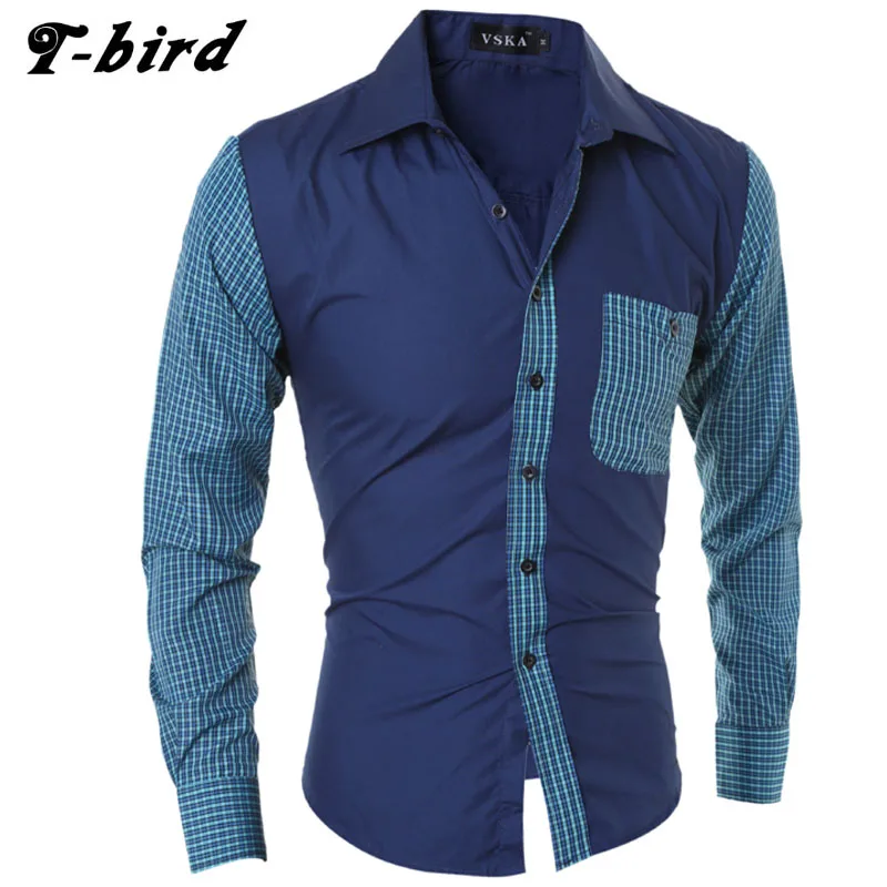 T-Bird бренд 2018 Мужская рубашка роскошное платье с длинным рукавом Slim Fit Camisa Masculina