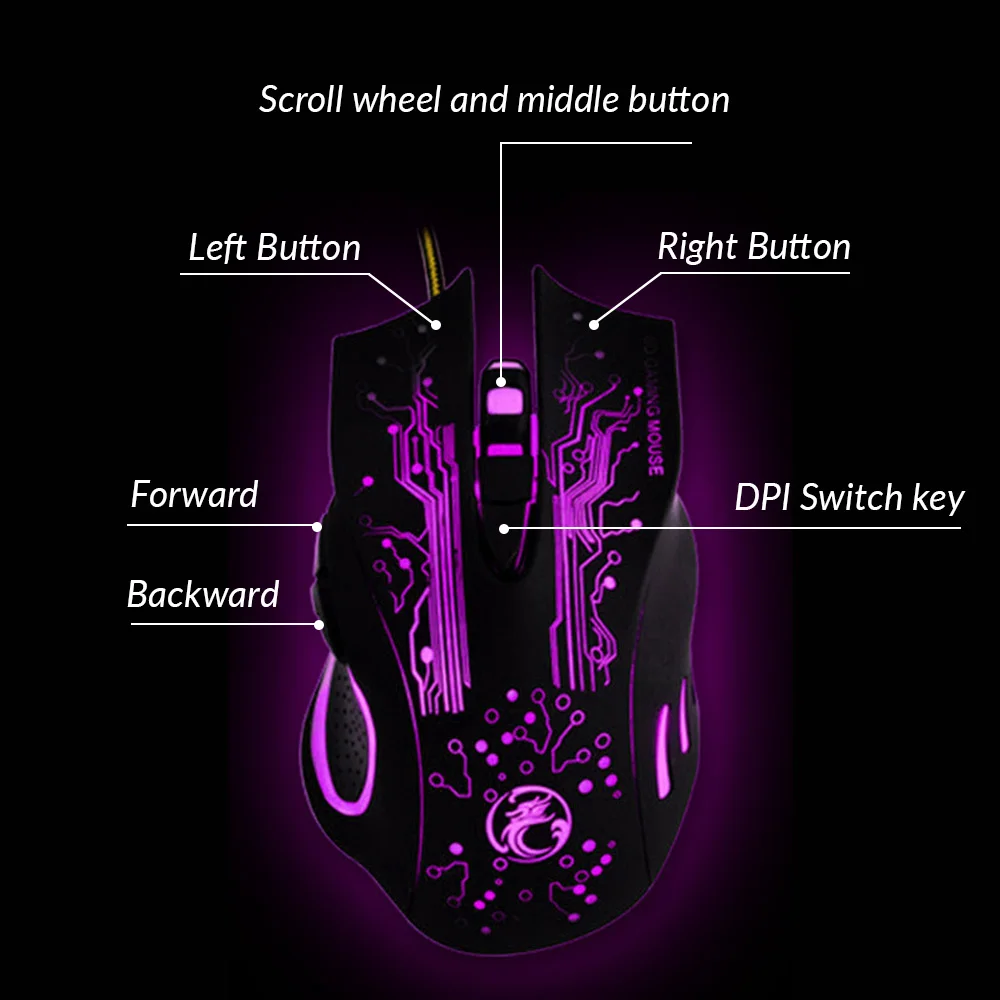 2400 DPI USB Проводная игровая мышь геймер для ПК компьютера ноутбука 6 кнопок