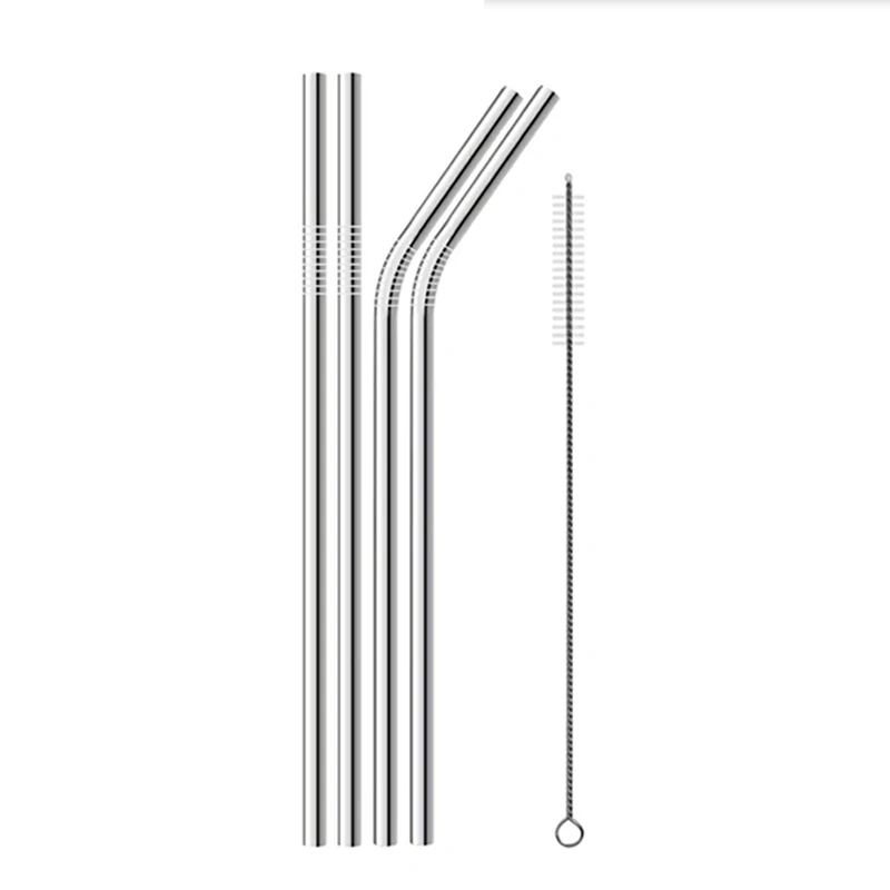 4 Straws 1 Brush Многоразовая Питьевая солома из нержавеющей стали солома изогнутая прямая металлическая Питьевая солома Набор кружек трубочка для коктейля вечерние барные аксессуары - Цвет: 4 Straws 1 Brush
