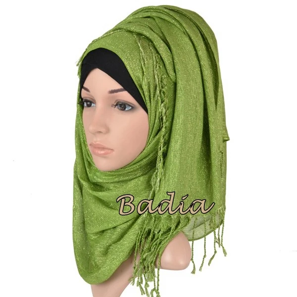 Цельнокроеный Шиммер однотонный Блестящий хиджаб шарф блестящий металлик