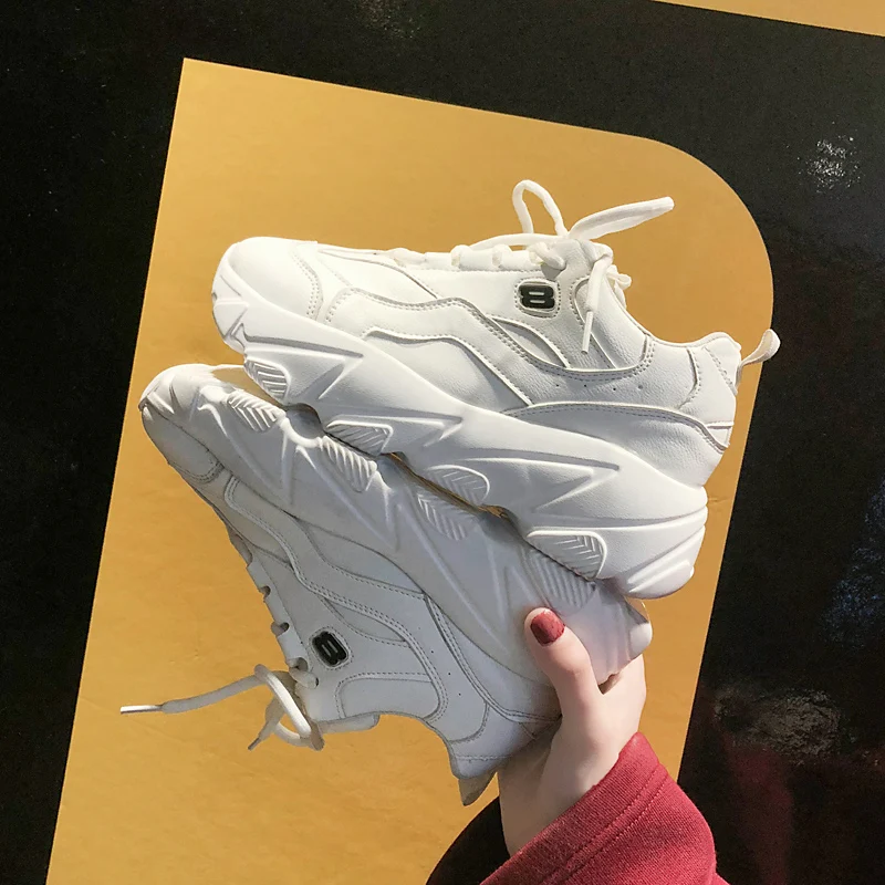 White Shoes Women Sneakers Thick Sole Ladies Platform Height Increasing Chunky Chaussures Femme Buty Damskie | Обувь