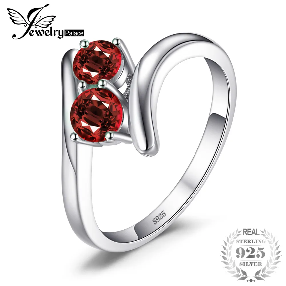 Jewelrypalace модные 0.95ct красных гранатов 2 камень Обручальные кольца Кольца For Love