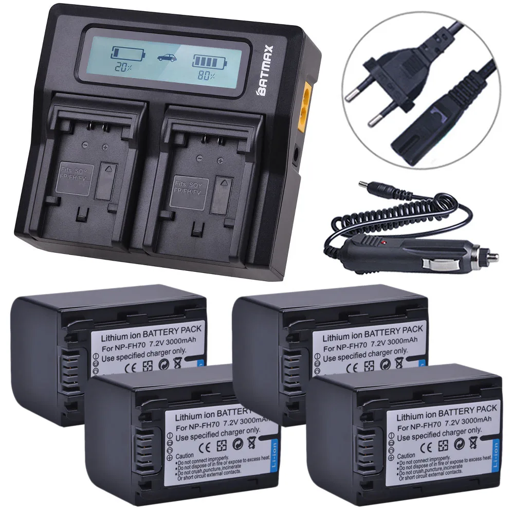 Bateria da Câmera + Lcd Duplo para Sony Batmax Rápido Carregador Np-fh50 Np-fh100 Np-fh30 Hdr-cx12e Hdr-cx7e Hdr-sr10e 4pc Np-fh70 Fh70 np
