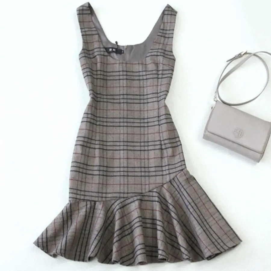 

2021 женское осенне-зимнее платье без рукавов, плотное облегающее клетчатое платье рыбий хвост русалки