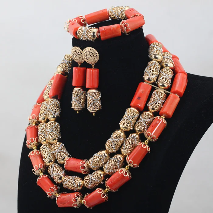 2017 набор классических ювелирных изделий из оранжевых коралловых бусин