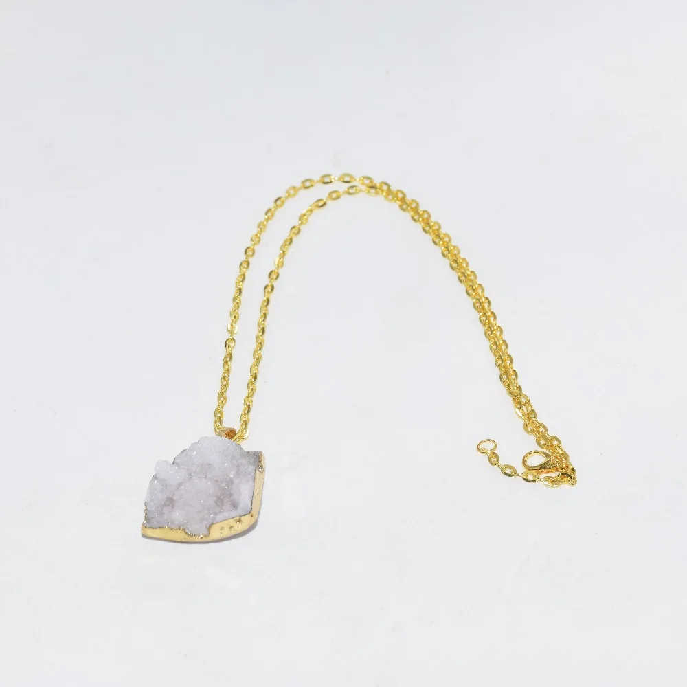 Женское ожерелье с подвеской geode druzy длинная цепочка золотыми наконечниками