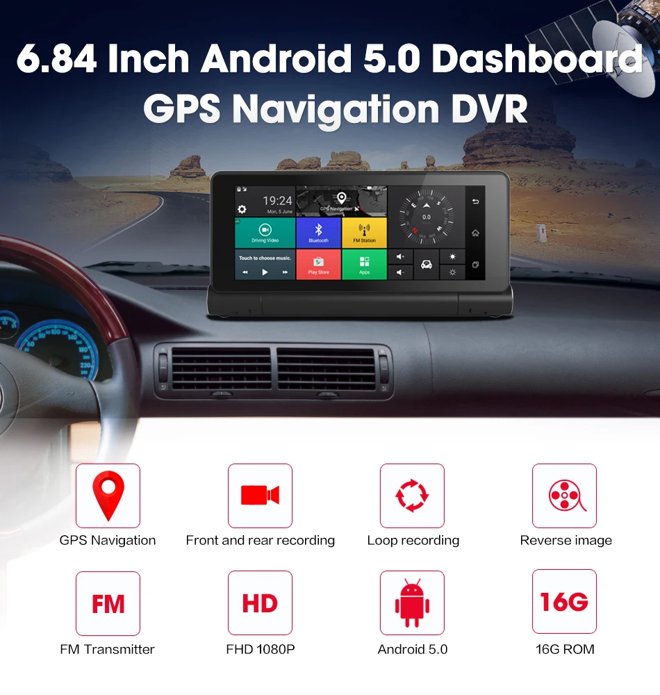 6,8" Android автомобильный видеорегистратор сенсорный экран WiFi Bluetooth 4G gps навигация Двойная камера с gps картой Европы