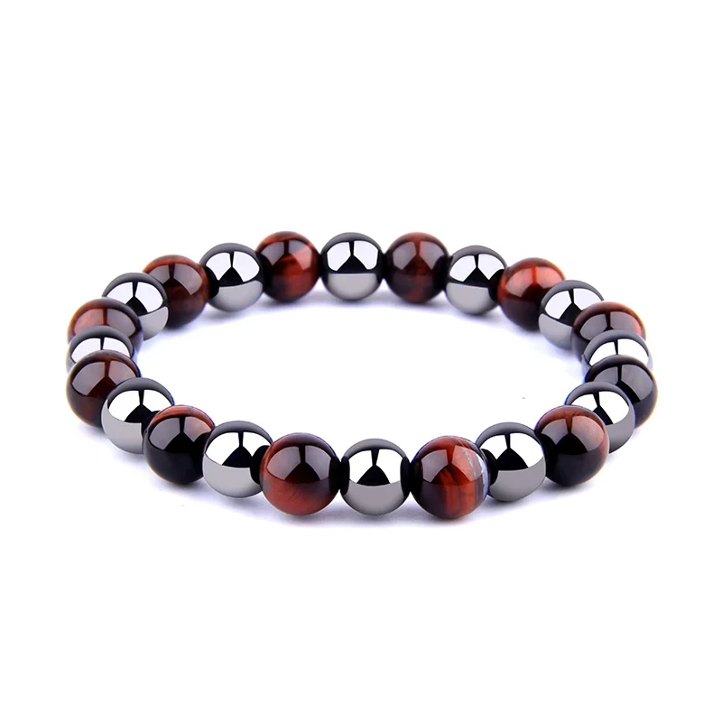 Red Tiger eye Мужские браслеты, браслеты из натурального камня, тигровый глаз, бисерные браслеты для женщин и мужчин, модные парные гематитовые браслеты, ювелирные изделия - Окраска металла: Red Tiger eye