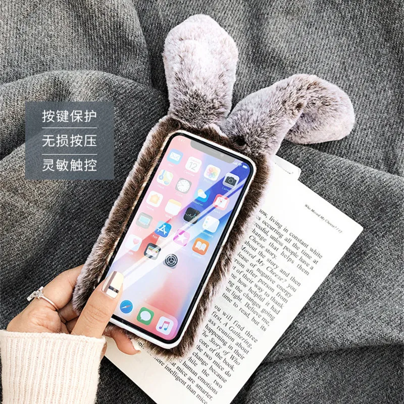 S9 S8 PLUS Note 8 9 милый пушистый чехол для телефона из кроличьего меха Samsung Galaxy A8 A6 A9 A7 2018