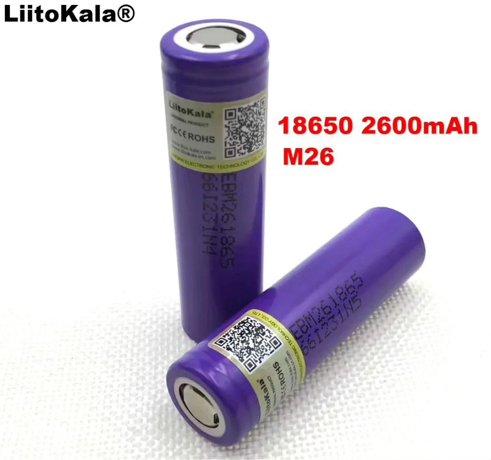 2 шт. Liitokala 100% первоначально для M26 2600 мАч 10A 18650 Li Ion Перезаряжаемые Батарея