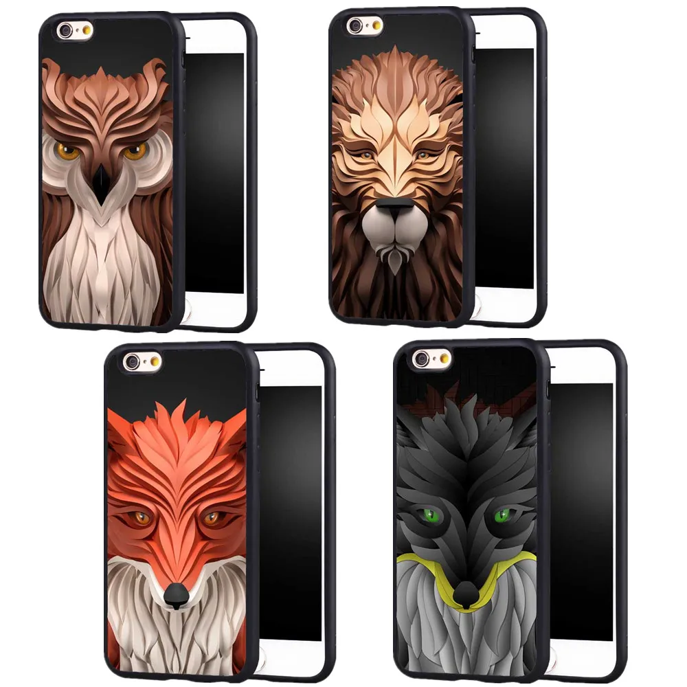 3D животного Лев лиса Сова deisgn Телефон чехол для iPhone 7 плюс 6 6S 5 5S SE 8 8x10 Черный