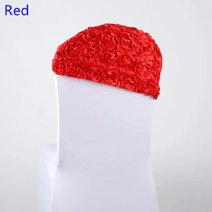

Red Colour Wedding Chair Sash Embroider Rosette Rose Flower Lycra Chair Decoration Chair Covers Hood Cap Cover Fit All Chairs