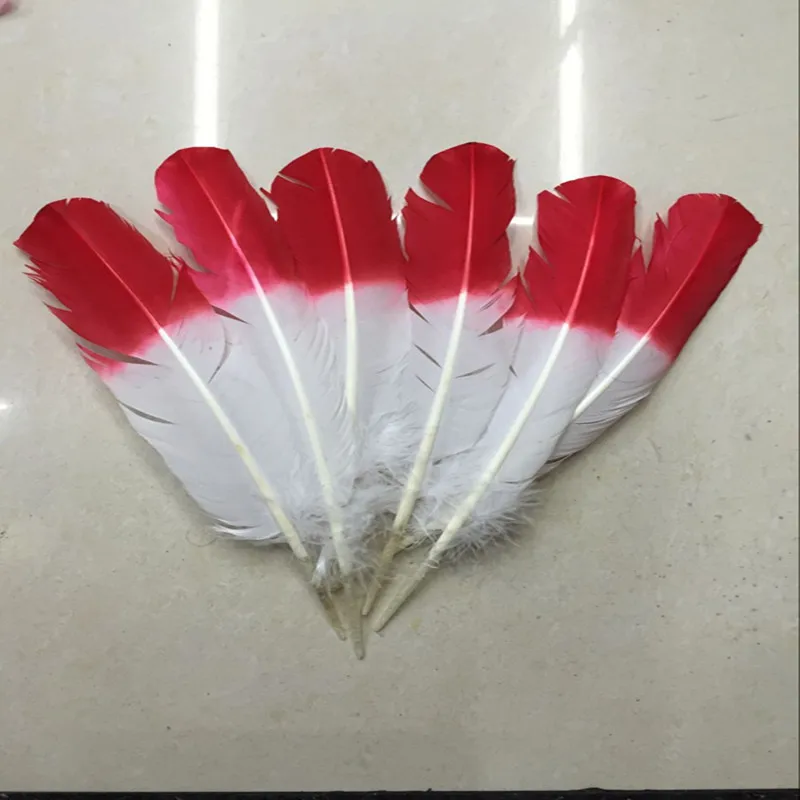 

50Pieces/lot!-Red Dipped Top Turkey Round Wing Quill Feathers,10-12inches 25-30cm long,freeshipping