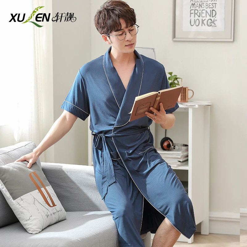 Мужская одежда для сна модальный банный халат кимоно летний Халат короткий рукав