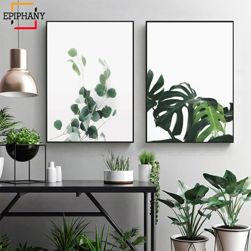 Современная растительная картина эвкалипт с принтом листья монстеры