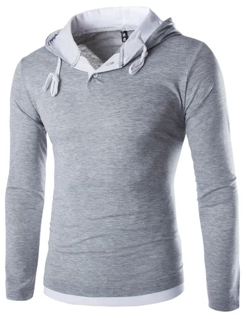 Лето Мужчины Футболки 2016 Новая Мода Топы Тис Капюшоном с длинным Рукавом
