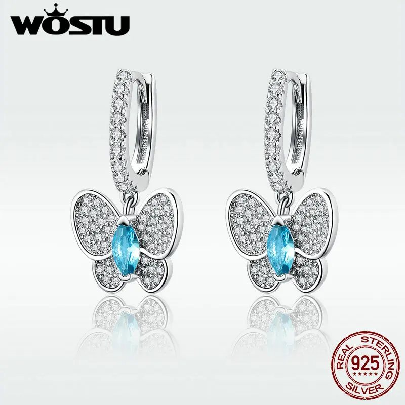 Женские серьги-подвески WOSTU из 100% стерлингового серебра 925 пробы с ослепительной
