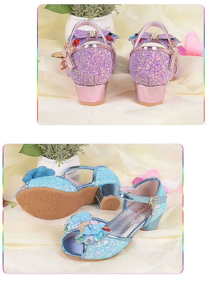 

New Cute Fashion Children's Kids Girls Princess Sandals High Heels Leather Bowtie shoes 4-12 years old Gift shoes