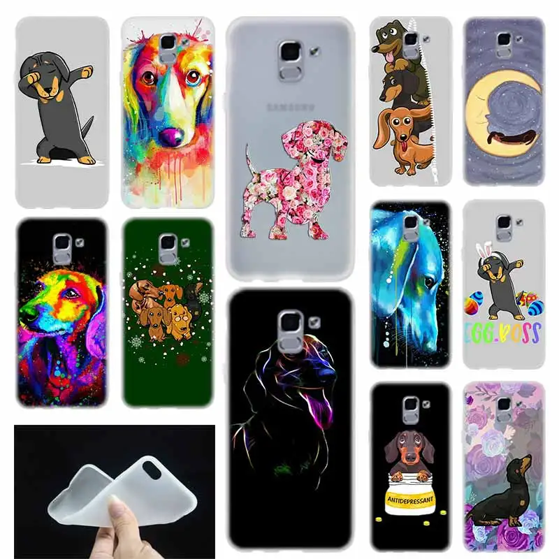 

Phone case Soft Cover Coque For Samsung Galaxy J6 J8 J3 J5 J7 J4 Plus 2018 2016 2017 EU Prime Pro Ace Dachshund Silhouette Dog